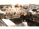 The large artificially-built reservoir in Jerusalem, known as the Pool of Hezekiah, who `brought water into the city` by means of the Siloam tunnel. An early photograph.